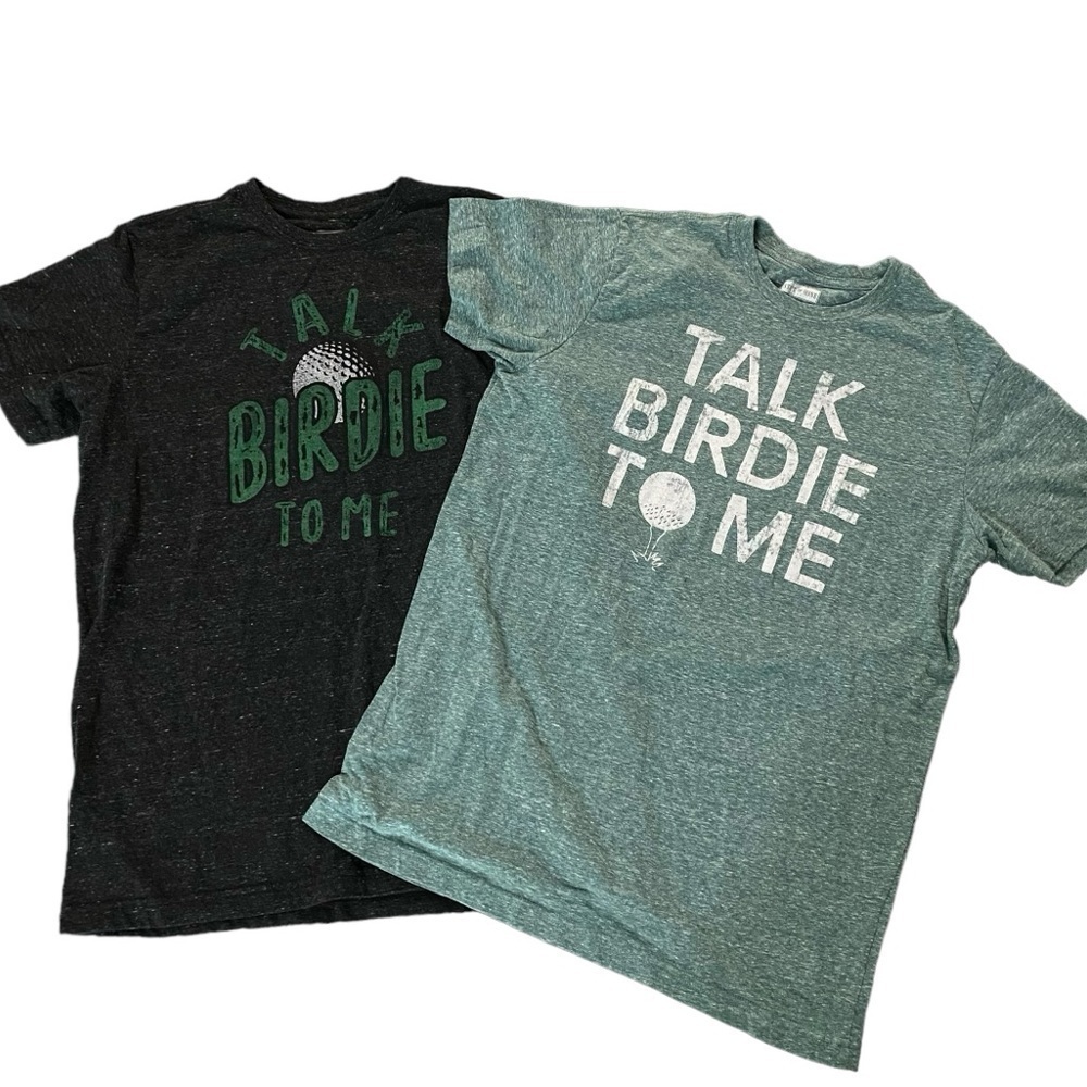 State of Mine Bundle of 2 “Talk Birdie To Me” Green Gray TShirts Size Medium